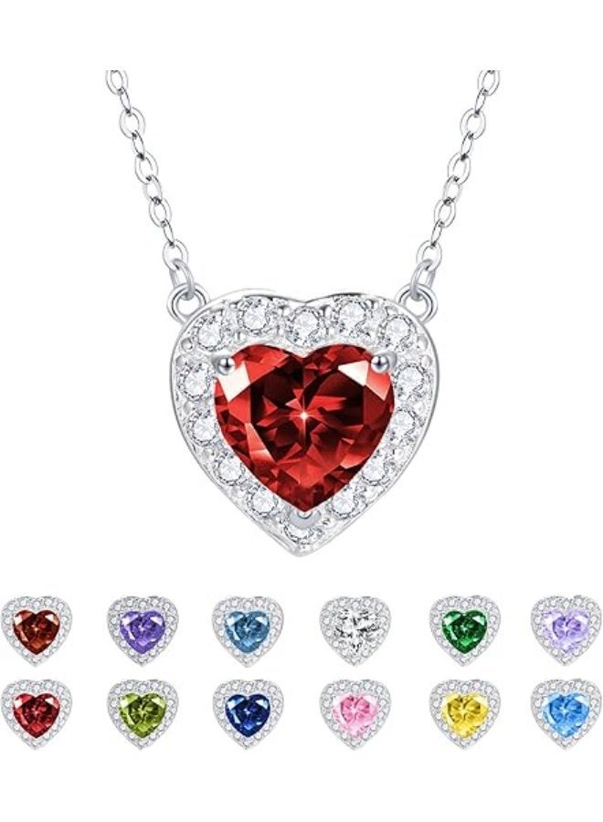 Heart Pendant Red Stone Silver Necklace - Image 3
